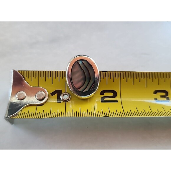 Mexican 925 Sterling Silver Abalone Shell Oval Shaped Pierced Earrings Vintage - Picture 9 of 10